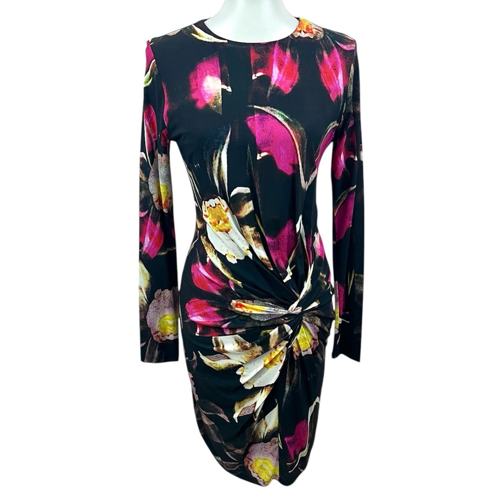 NWOT Ted Baker Talala Floral Twisted Knot Ruched Jersey Long Sleeve Sheath Dress